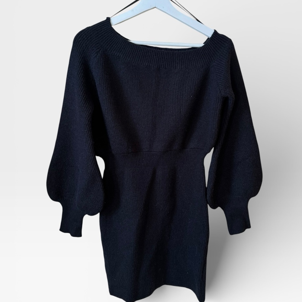 Women's Black Boatneck Knit Sweater Dress